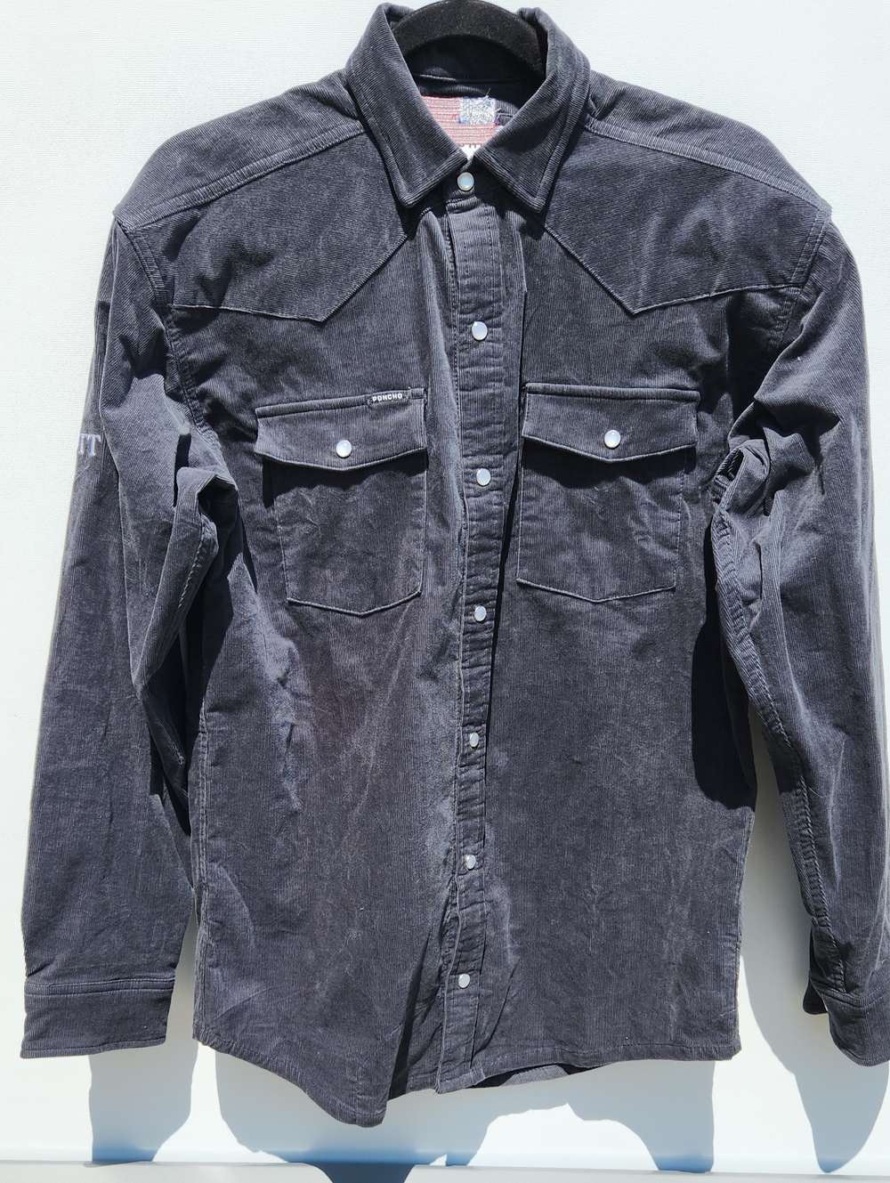 Poncho Men's Black Corduroy Western Button-Down Shirt Small